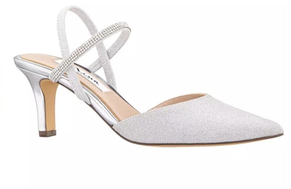 Nina Shoes Women's Size 8 Silver Billie-VG Glitter Strap Kitten Heel Mules